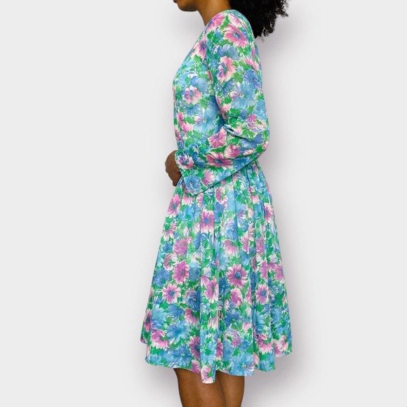 60s Pink and Blue Floral Dress - Picture 7 of 7